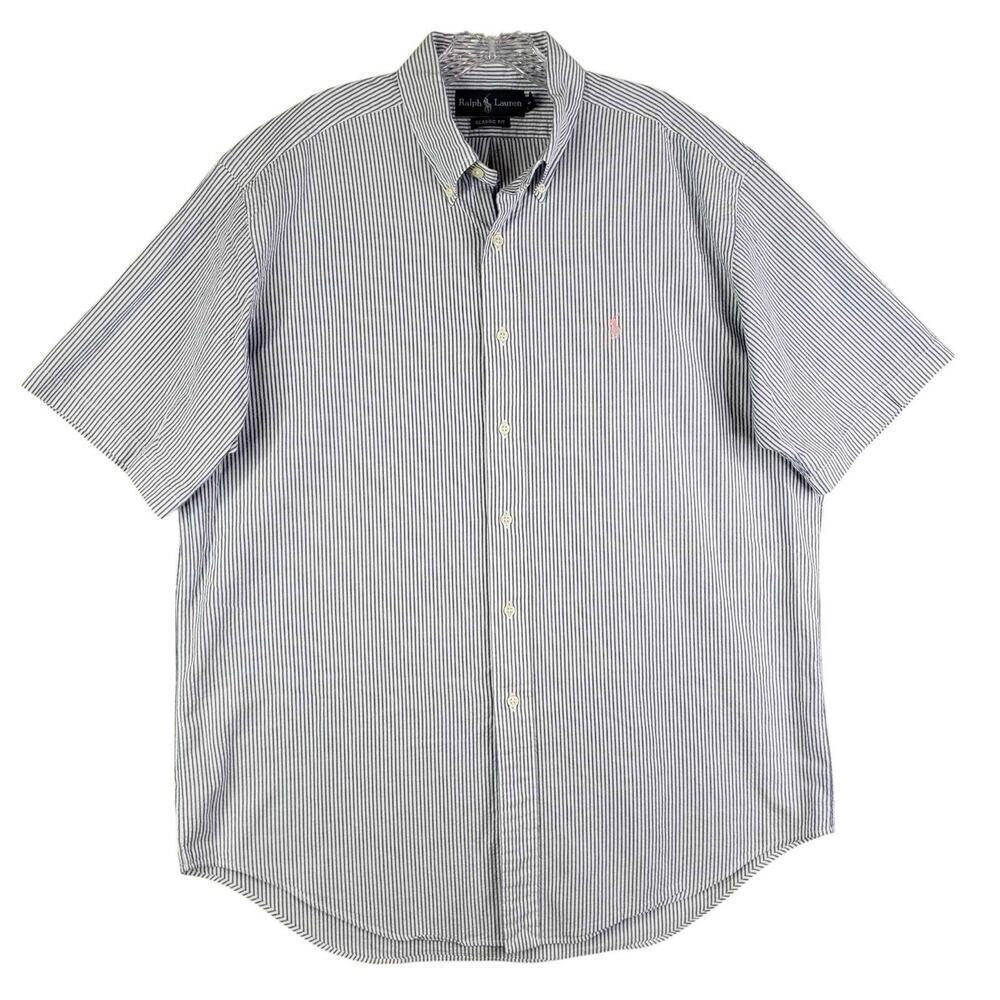 Polo Ralph Lauren Shirt Mens Size Large Blue Striped Seersucker SS Button Down - Picture 2 of 9